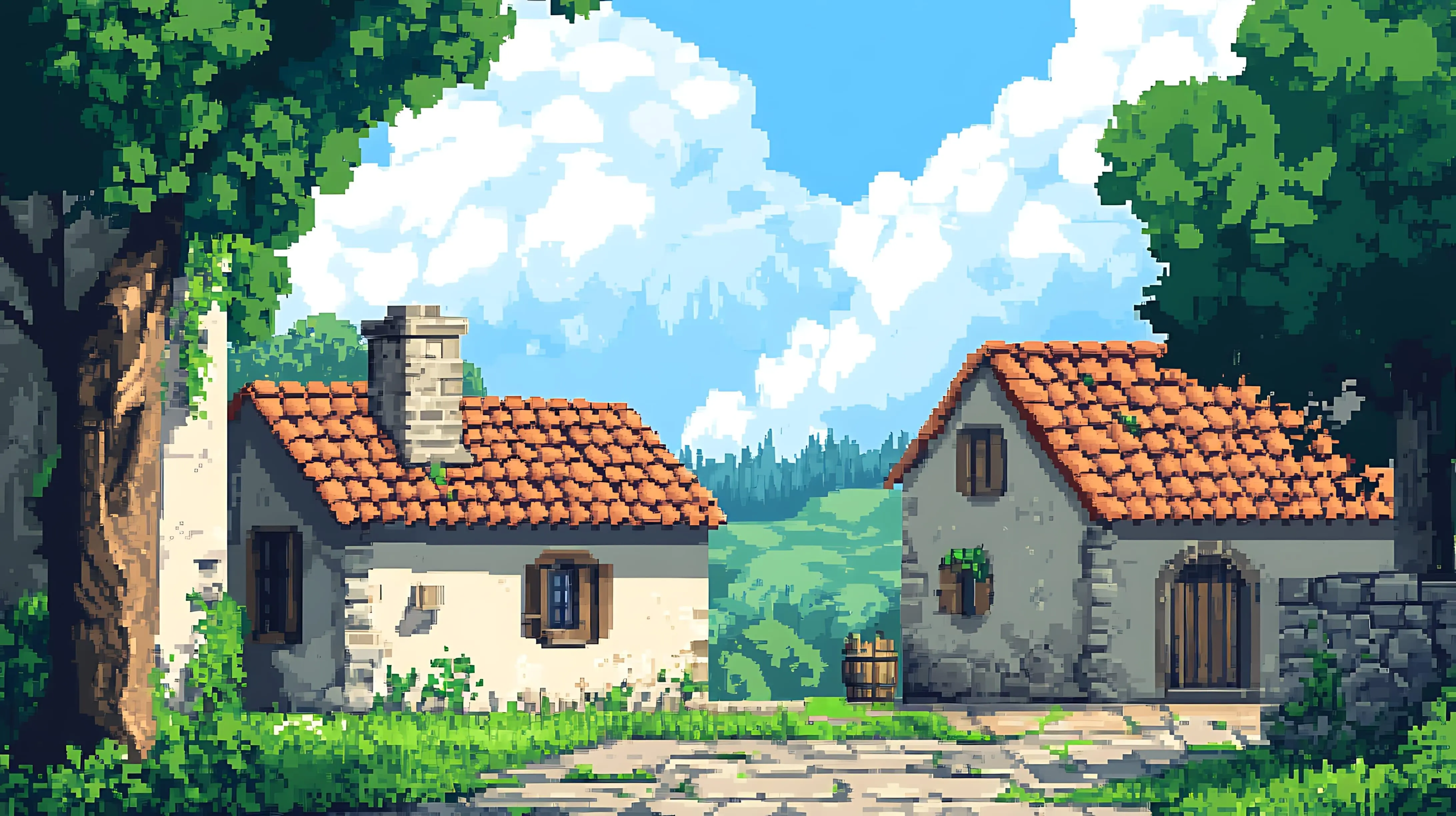 Greenwake Village environment from the Sparkfly IO action RPG